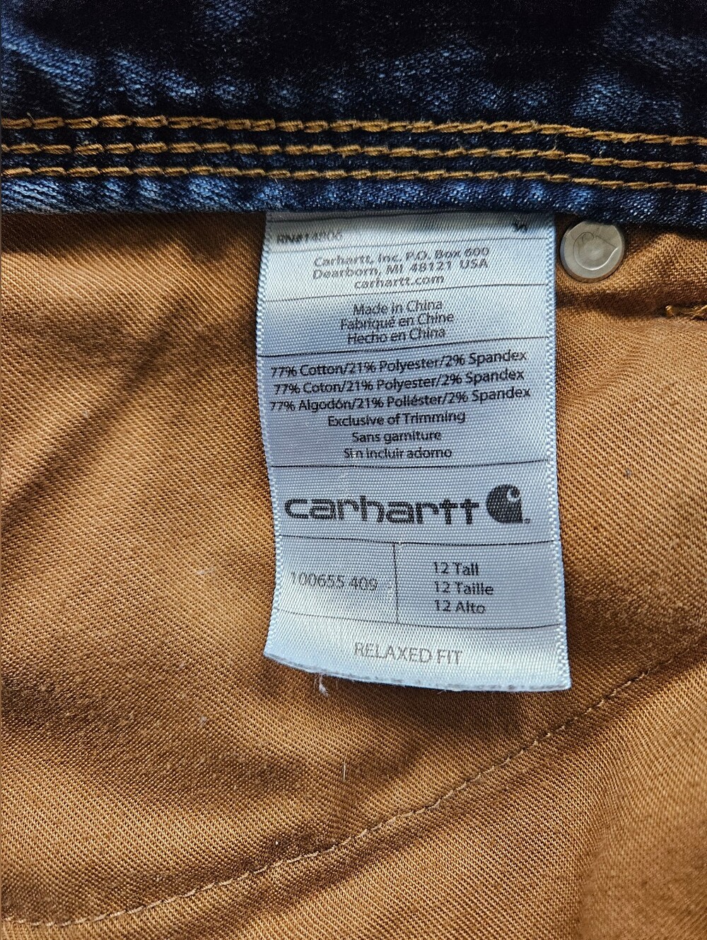 CARHARTT Relaxed Fit Mid-high Straight Leg Classic Five-pocket Size 12Tall Jeans - Picture 8 of 9